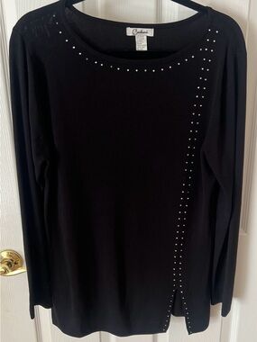 Carducci Long sleeves Black Knit Tunic Top w Rhinestones Sz Large